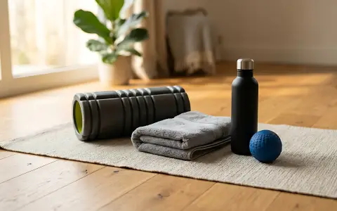 Faszienrolle, Massageball, Handtücher und Trinkflasche für die Faszien-Session